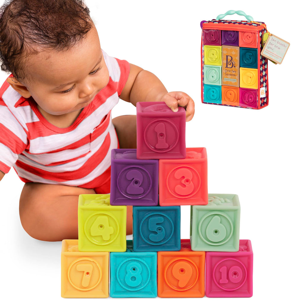B. Toys One Two Squeeze Baby Blocks – 10 Soft Stacking & Building Blocks for Sensory Development