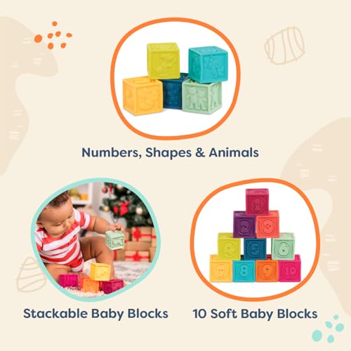 B. Toys One Two Squeeze Baby Blocks – 10 Soft Stacking & Building Blocks for Sensory Development