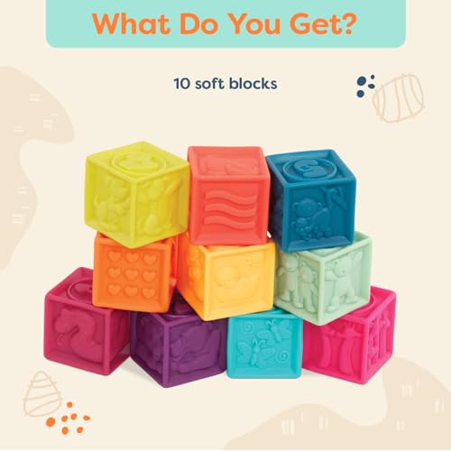 B. Toys One Two Squeeze Baby Blocks – 10 Soft Stacking & Building Blocks for Sensory Development