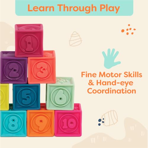 B. Toys One Two Squeeze Baby Blocks – 10 Soft Stacking & Building Blocks for Sensory Development