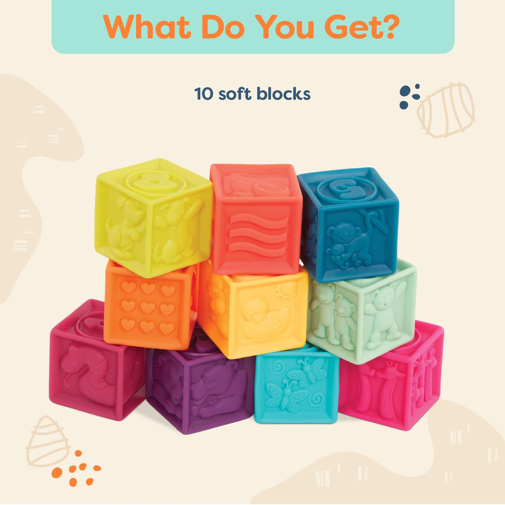 B. Toys One Two Squeeze Baby Blocks – 10 Soft Stacking & Building Blocks for Sensory Development