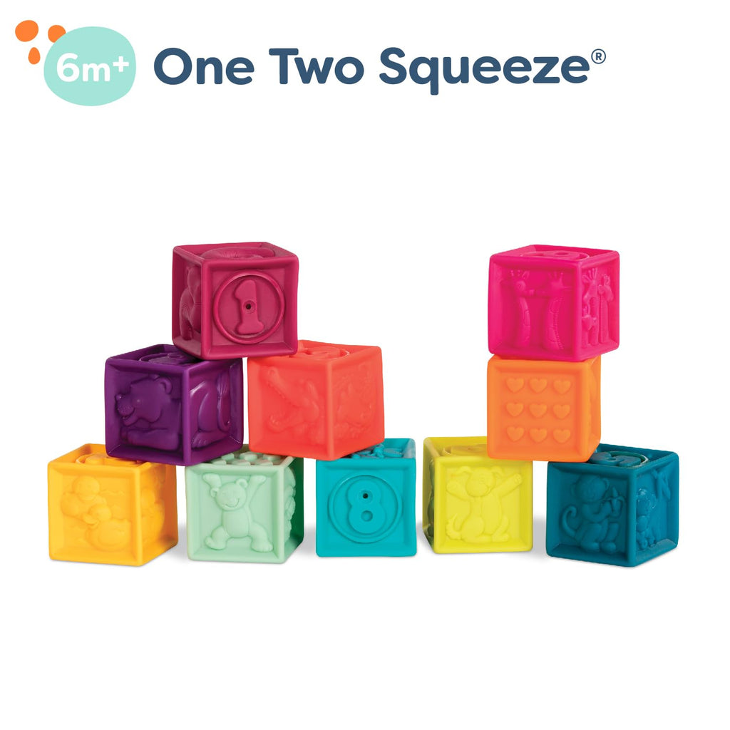 B. Toys One Two Squeeze Baby Blocks – 10 Soft Stacking & Building Blocks for Sensory Development