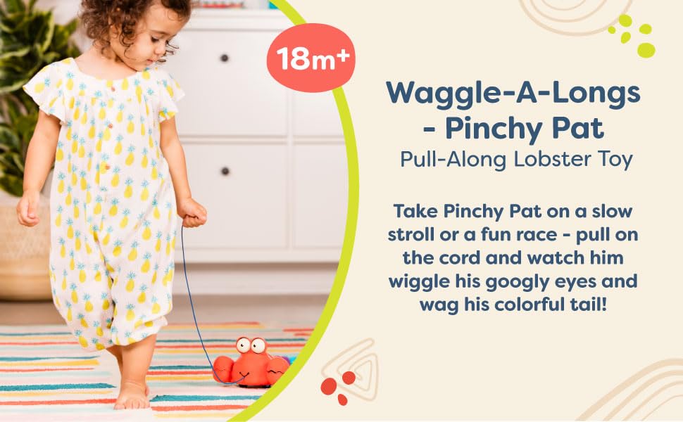 B. Toys Pinchy Pat Pull-Along Lobster – Clacking, Wiggling Walking Toy for Toddlers 18M+
