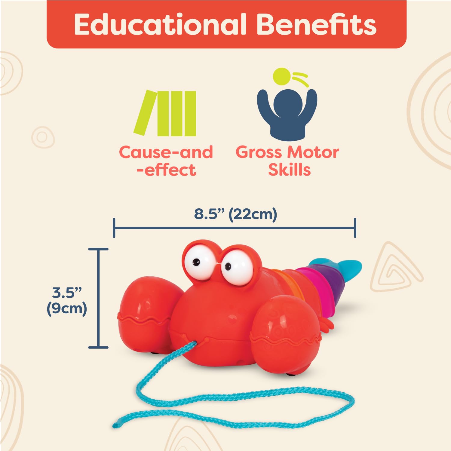 B. Toys Pinchy Pat Pull-Along Lobster – Clacking, Wiggling Walking Toy for Toddlers 18M+