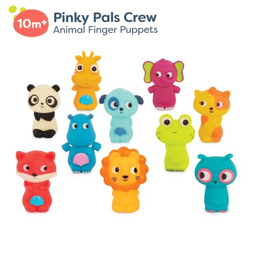 B. toys Pinky Pals Crew – 10 Waterproof Animal Finger Puppets for Kids 10+ Months