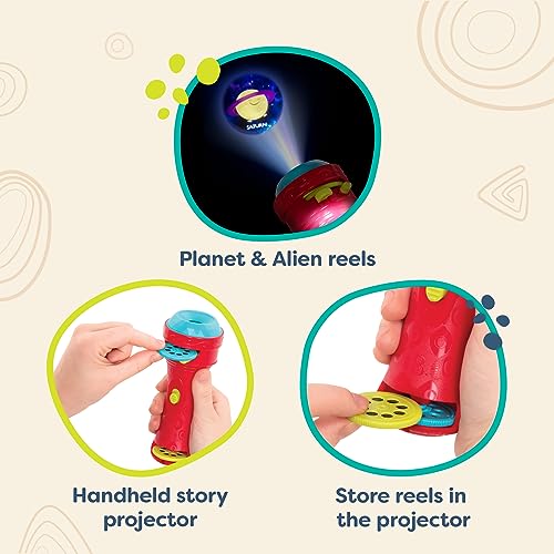 B. toys Projector Flashlight – Red – Space Toy with Planet and Alien Image Reels for Kids 4+