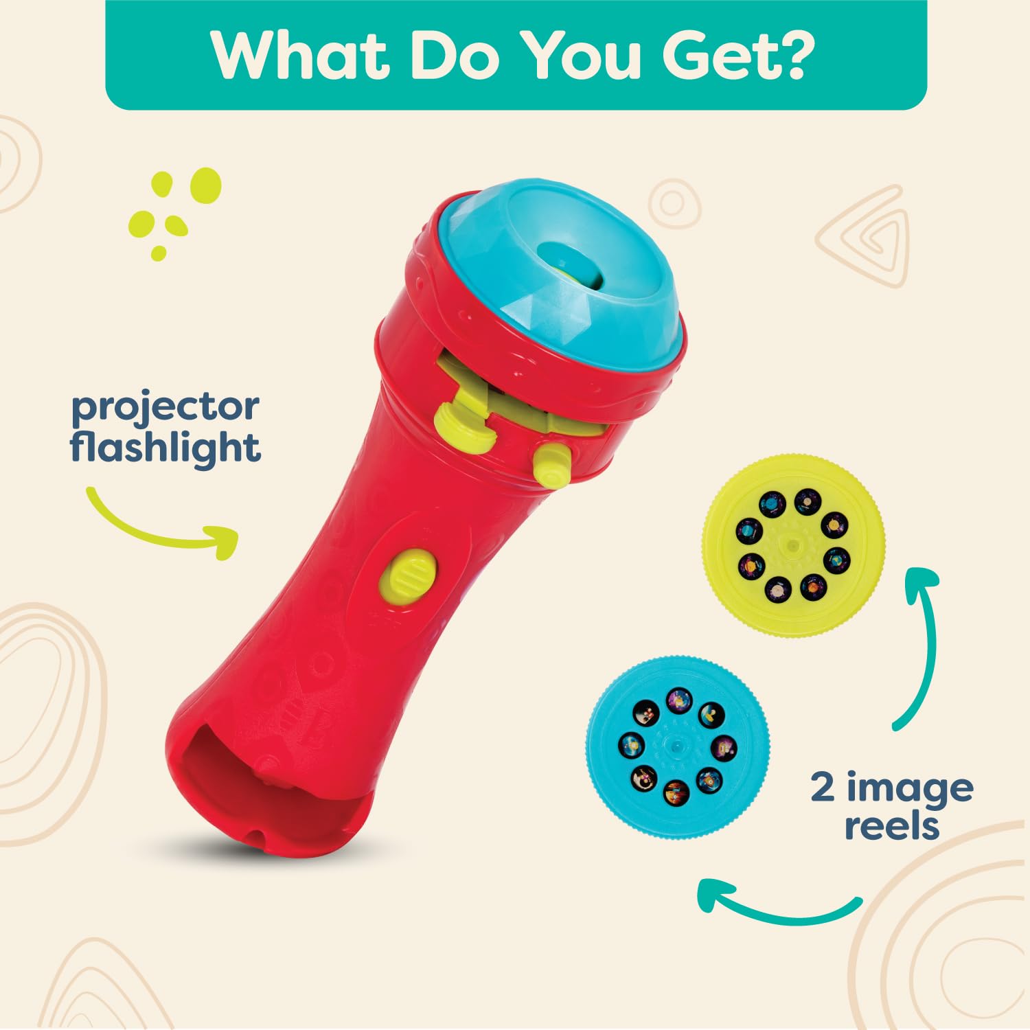 B. toys Projector Flashlight – Red – Space Toy with Planet and Alien Image Reels for Kids 4+