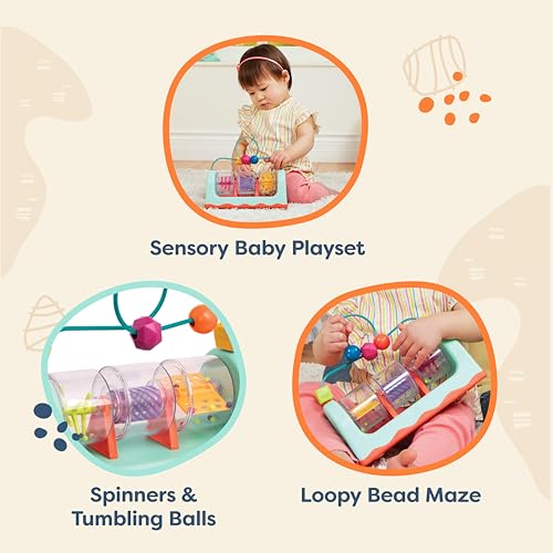 B. toys Spin, Rattle & Roll Bead Maze Activity Station – Sensory Toy for Babies 6 Months+