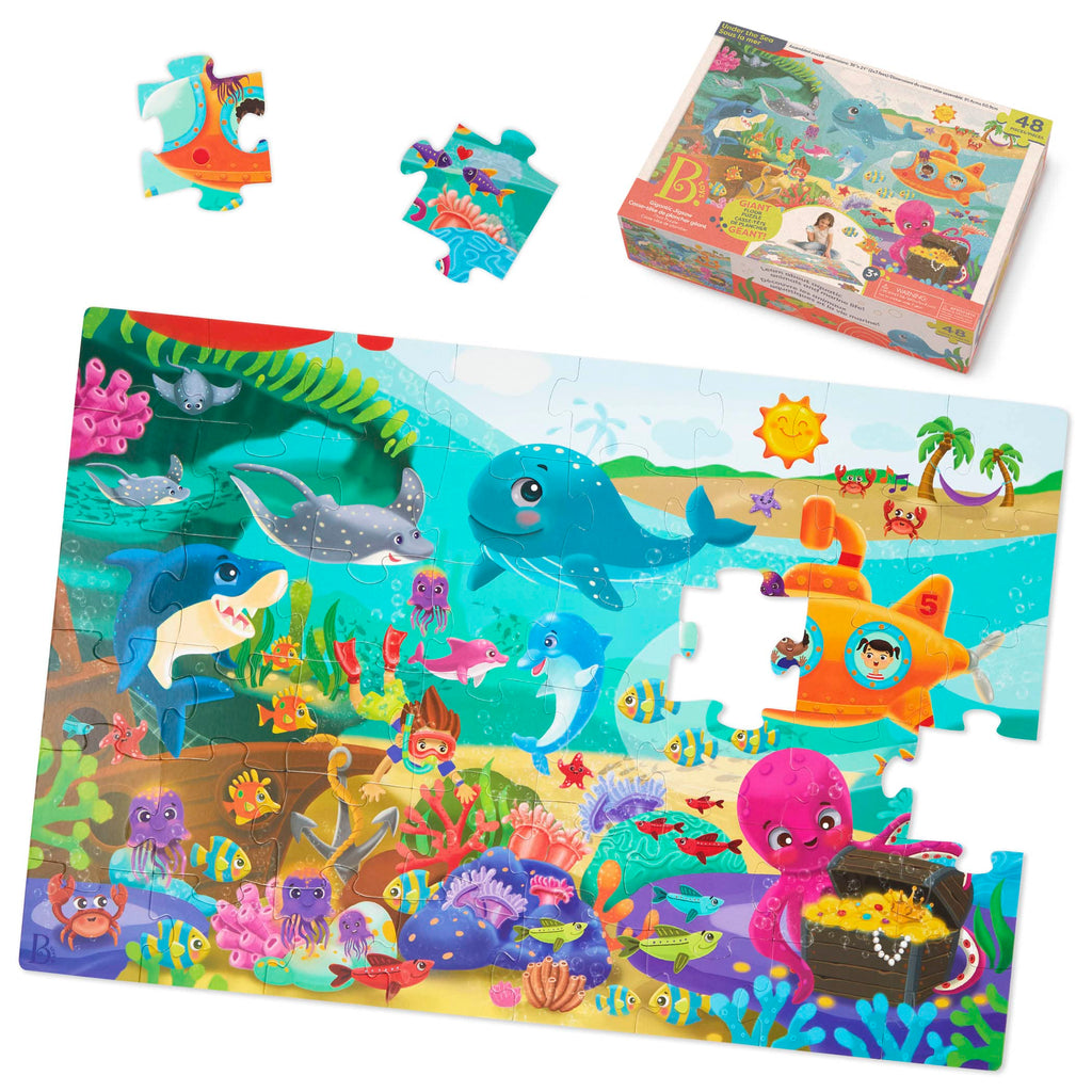 B. toys Under the Sea Floor Puzzle – 48-Piece Jigsaw with Ocean Animals, 24x36 Inches, for Kids Ages 3+