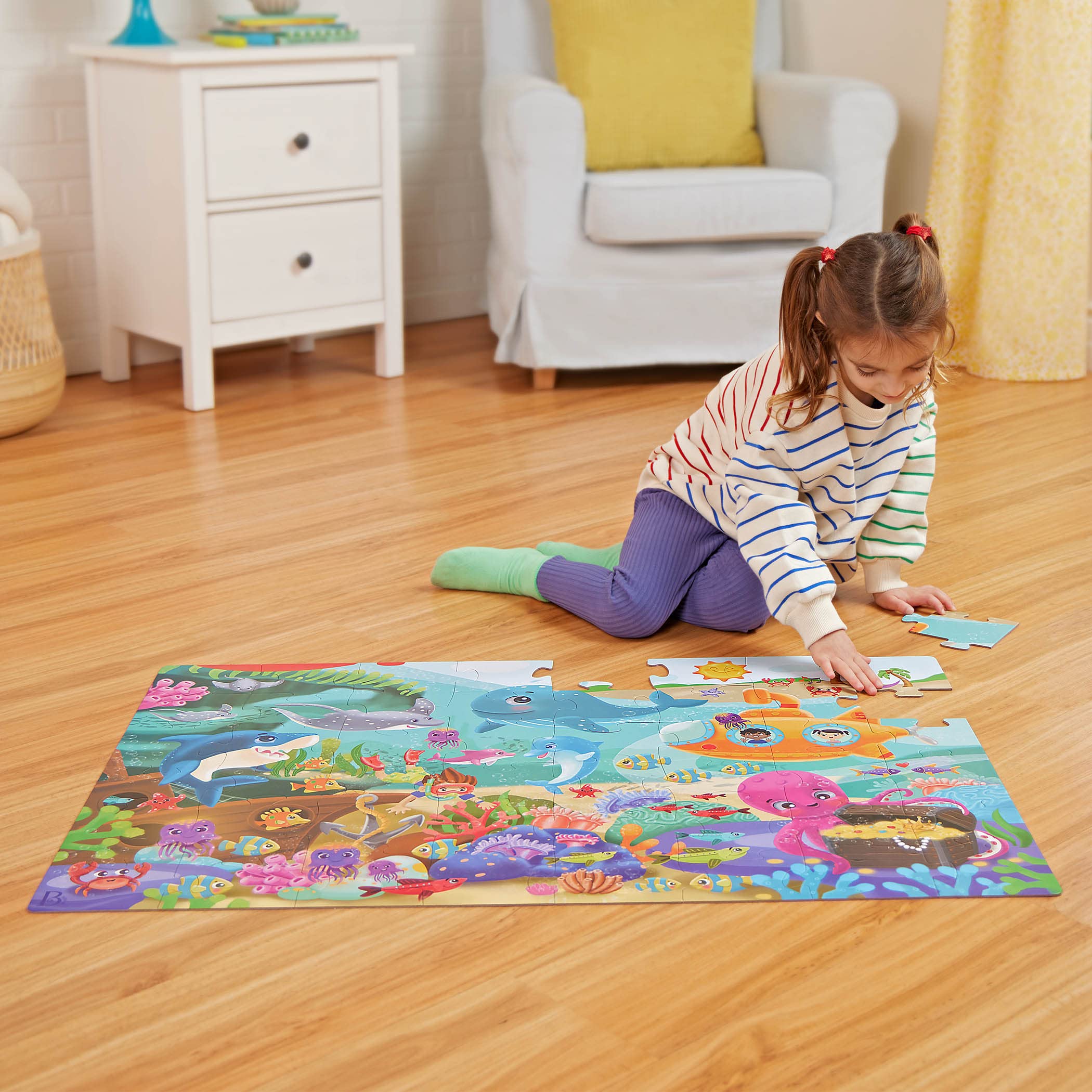 B. toys Under the Sea Floor Puzzle – 48-Piece Jigsaw with Ocean Animals, 24x36 Inches, for Kids Ages 3+