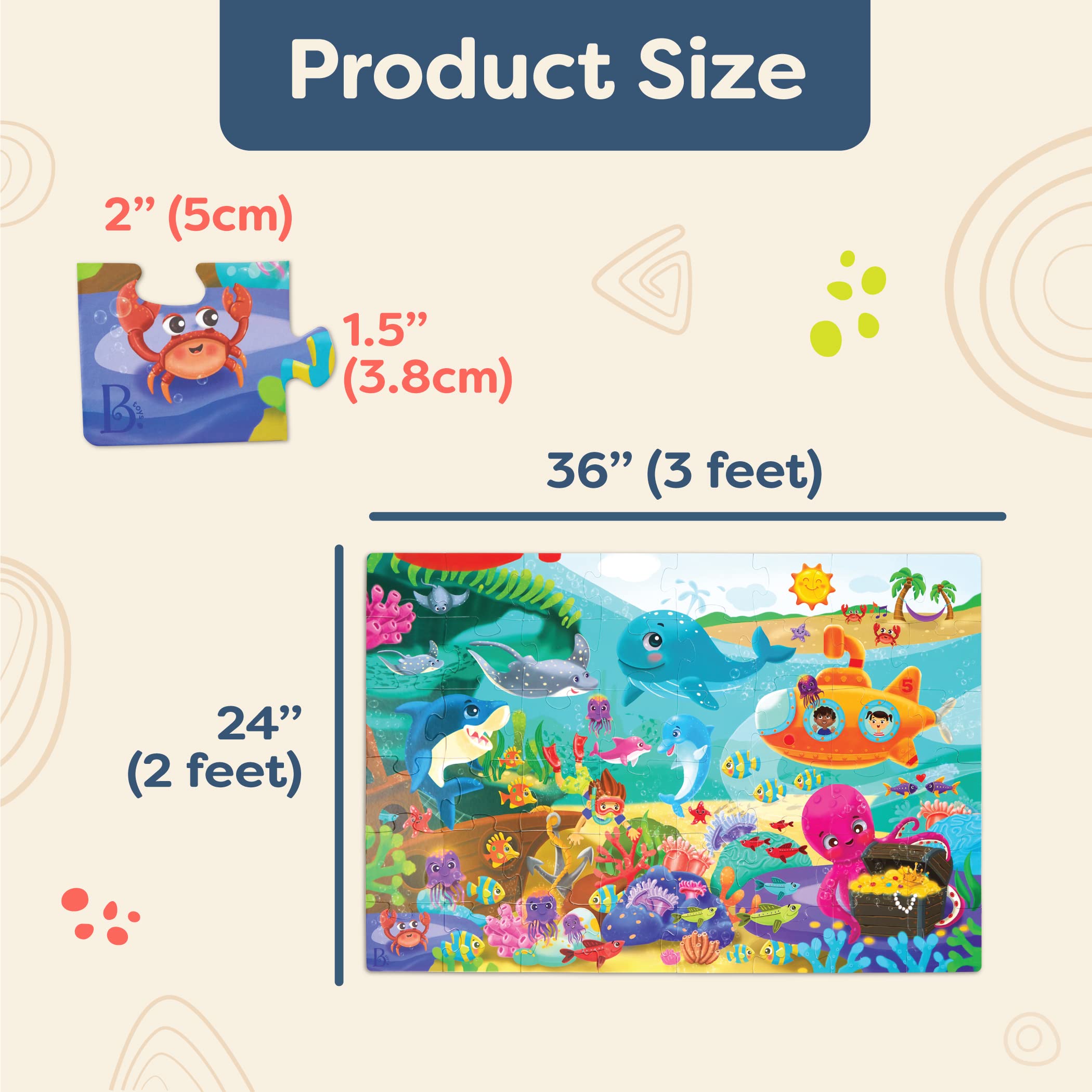 B. toys Under the Sea Floor Puzzle – 48-Piece Jigsaw with Ocean Animals, 24x36 Inches, for Kids Ages 3+