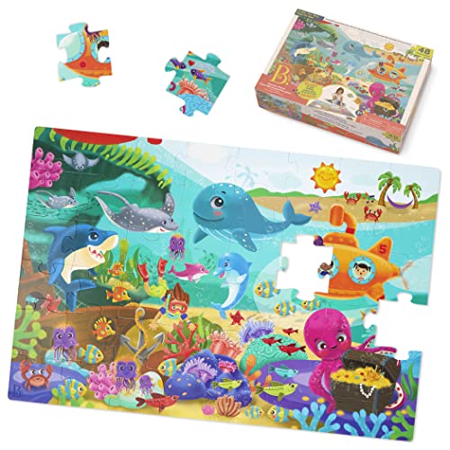 B. toys Under the Sea Floor Puzzle – 48-Piece Jigsaw with Ocean Animals, 24x36 Inches, for Kids Ages 3+