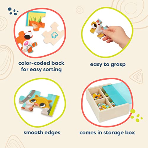 B. toys Wooden Animal Puzzles – 4-Pack of 12-Piece Jigsaw Puzzles for Toddlers Ages 3+