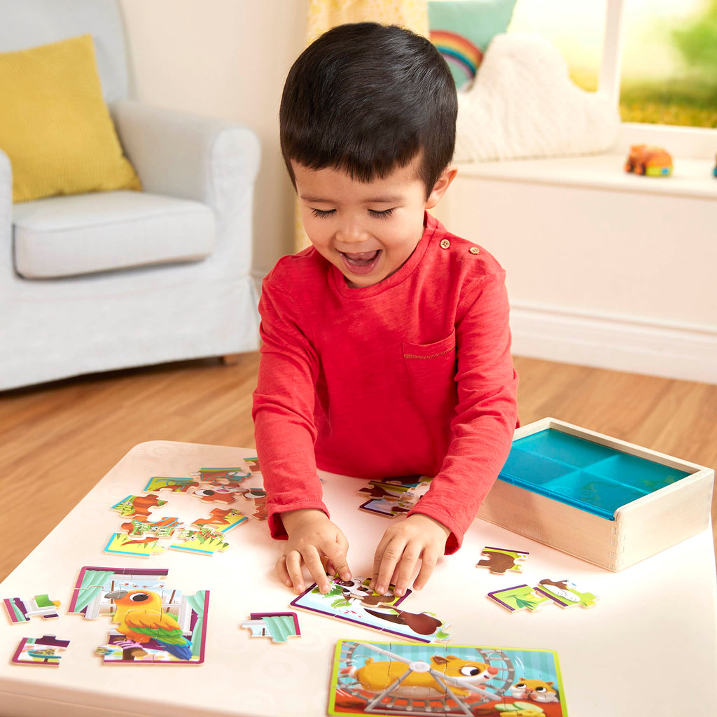 B. toys Wooden Animal Puzzles – 4-Pack of 12-Piece Jigsaw Puzzles for Toddlers Ages 3+