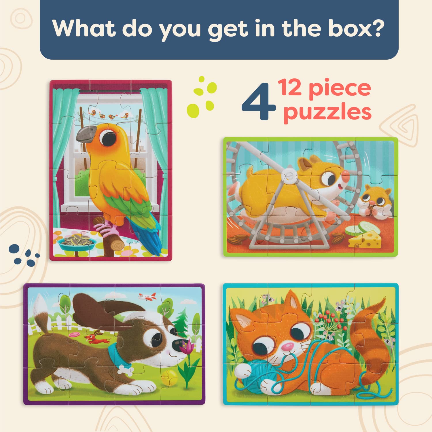 B. toys Wooden Animal Puzzles – 4-Pack of 12-Piece Jigsaw Puzzles for Toddlers Ages 3+
