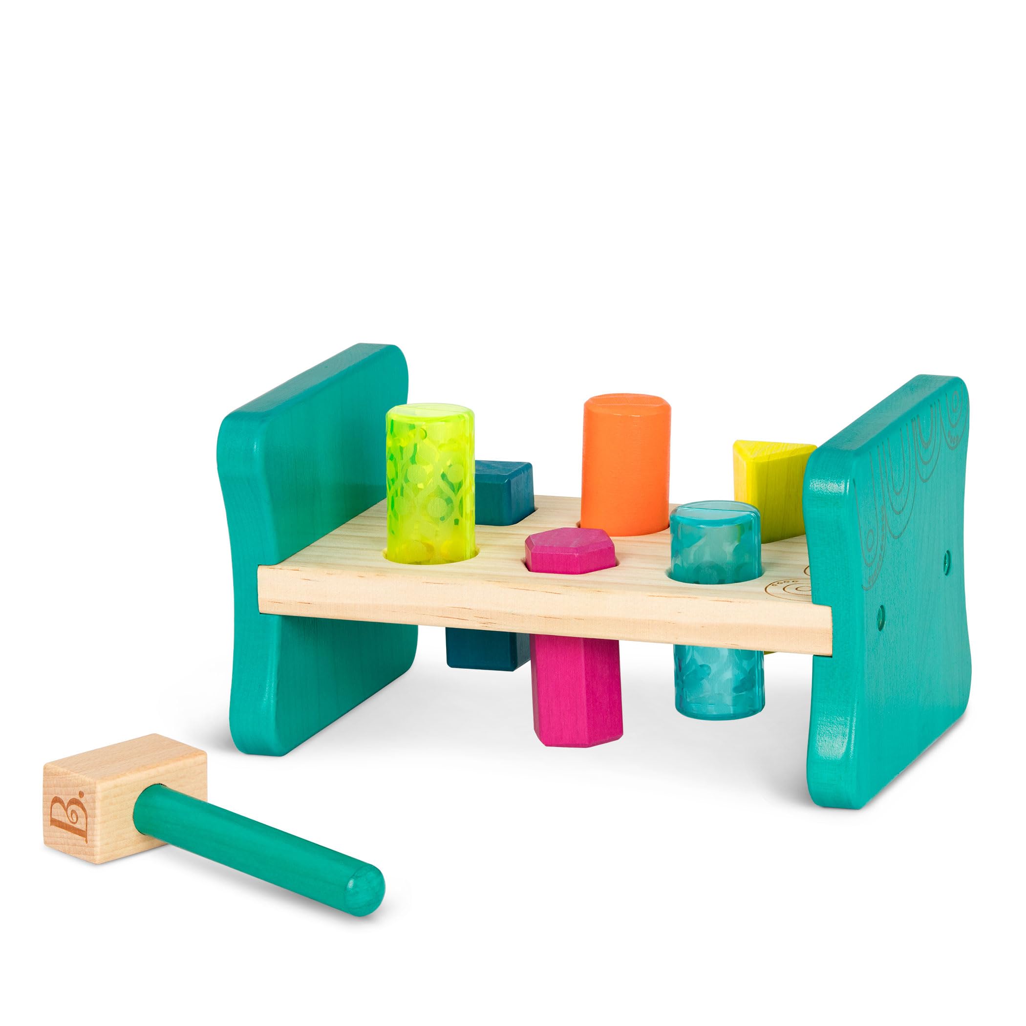 B. toys Wooden Shape Sorter and Pounding Bench – Colorful Pound & Play for Toddlers 2+