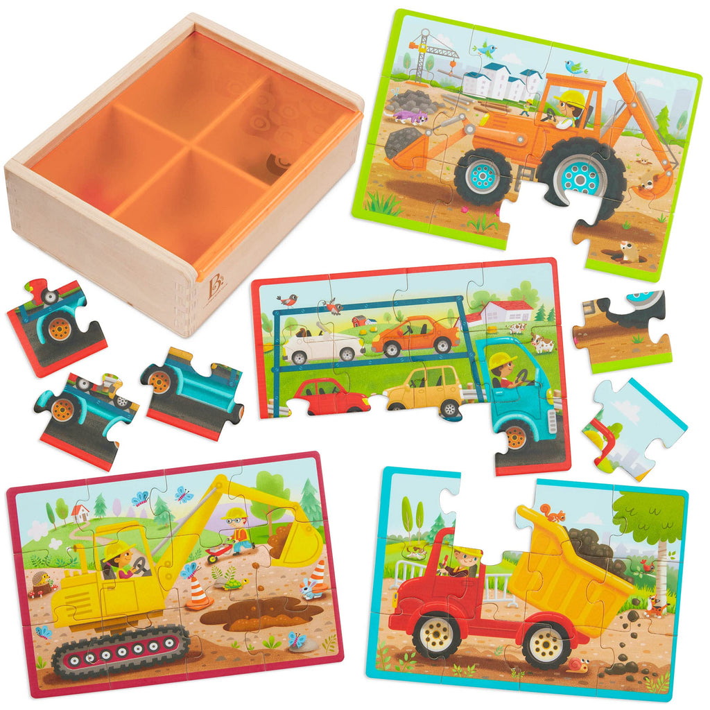 B. toys Wooden Truck Puzzles Set – 4 Jigsaw Puzzles for Kids Ages 3+