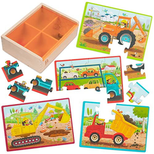 B. toys Wooden Truck Puzzles Set – 4 Jigsaw Puzzles for Kids Ages 3+