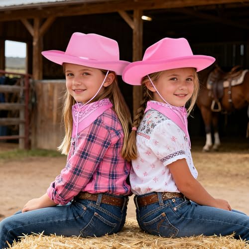 Babelshar Pink Cowboy Hat and Bandana Set for Toddlers – Felt Cowgirl Costume Accessory for Ages 3-8