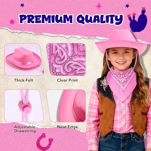 Babelshar Pink Cowboy Hat and Bandana Set for Toddlers – Felt Cowgirl Costume Accessory for Ages 3-8