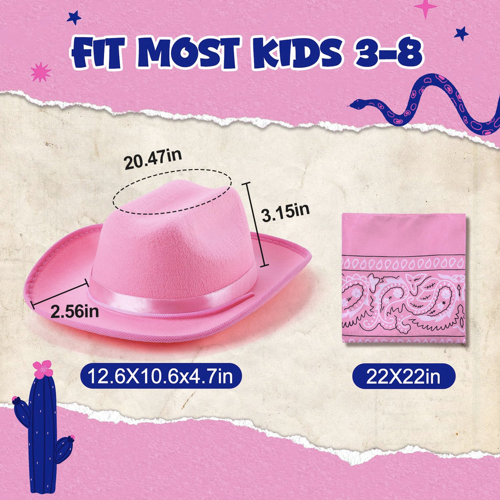 Babelshar Pink Cowboy Hat and Bandana Set for Toddlers – Felt Cowgirl Costume Accessory for Ages 3-8