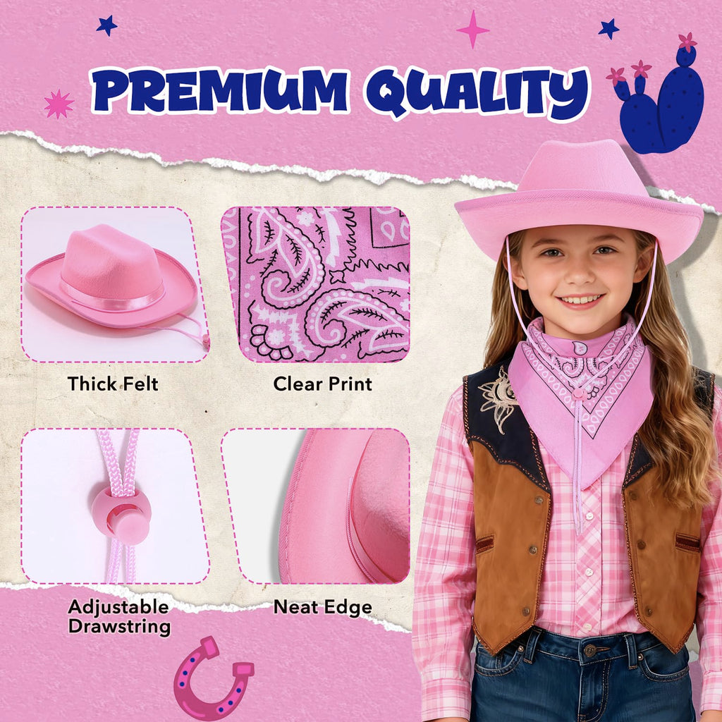 Babelshar Pink Cowboy Hat and Bandana Set for Toddlers – Felt Cowgirl Costume Accessory for Ages 3-8