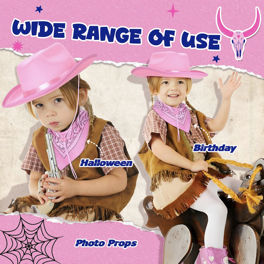 Babelshar Pink Cowboy Hat and Bandana Set for Toddlers – Felt Cowgirl Costume Accessory for Ages 3-8