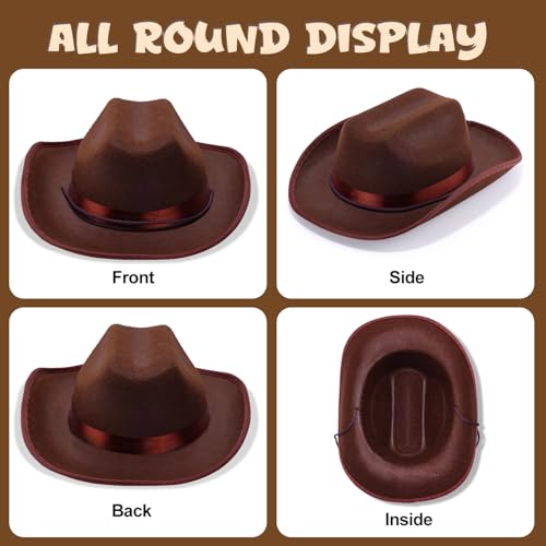 Babelshar Toddler Cowboy Hat and Bandana Set – Felt Western Hat for Kids 3-8, Adjustable Brown Cowboy Hat with Blue Bandana for Halloween and Dress-Up