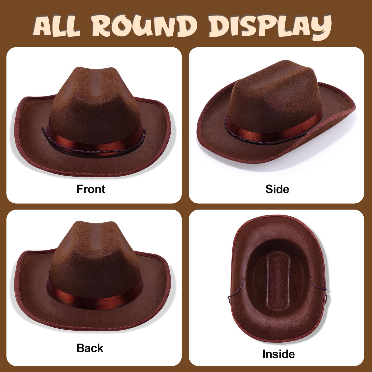 Babelshar Toddler Cowboy Hat and Bandana Set – Felt Western Hat for Kids 3-8, Adjustable Brown Cowboy Hat with Blue Bandana for Halloween and Dress-Up