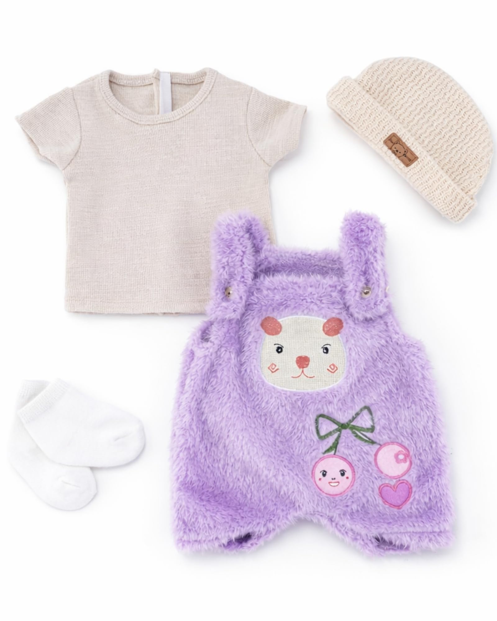 BABESIDE 4-Piece Doll Clothes Set – Purple Striped Outfit with Bear Hat for 17-20 Inch Dolls