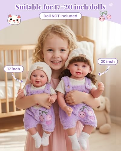 BABESIDE 4-Piece Doll Clothes Set – Purple Striped Outfit with Bear Hat for 17-20 Inch Dolls