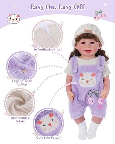 BABESIDE 4-Piece Doll Clothes Set – Purple Striped Outfit with Bear Hat for 17-20 Inch Dolls