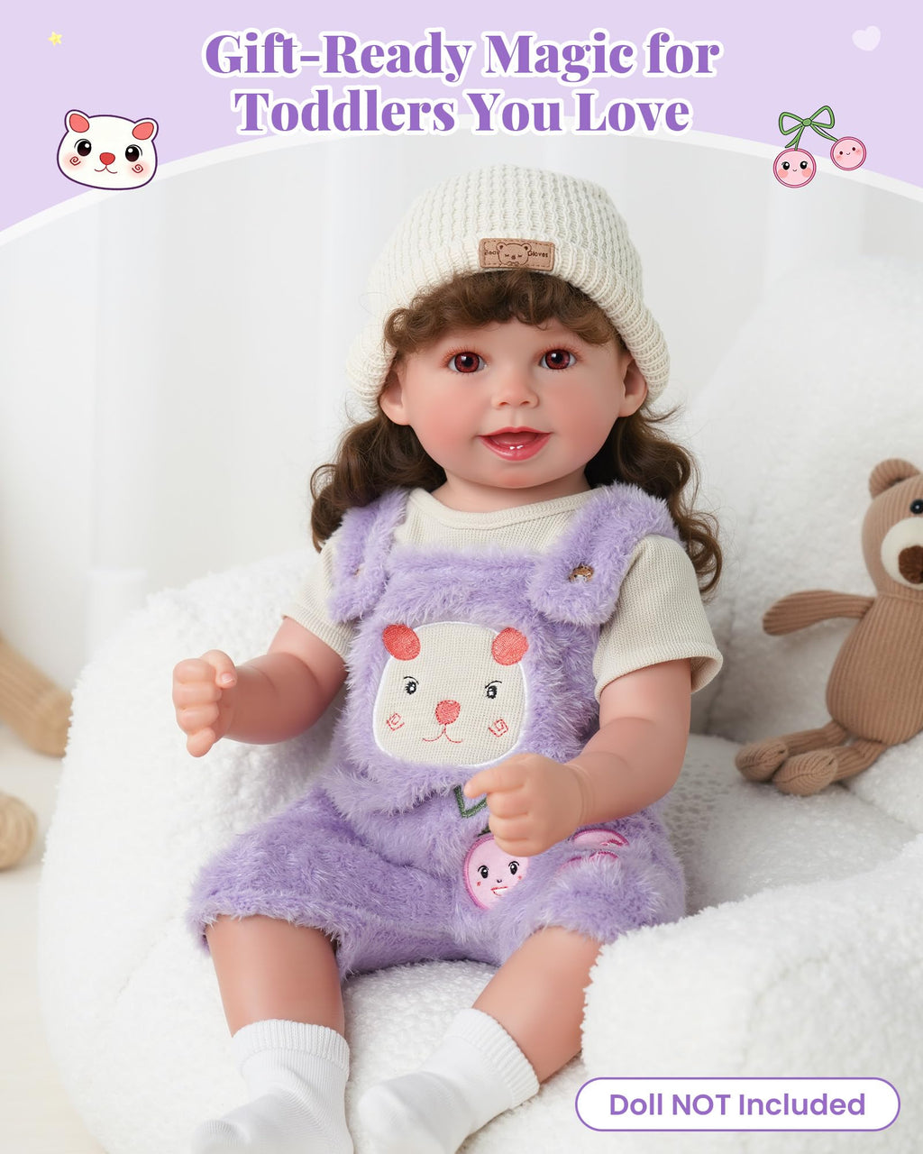 BABESIDE 4-Piece Doll Clothes Set – Purple Striped Outfit with Bear Hat for 17-20 Inch Dolls