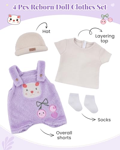 BABESIDE 4-Piece Doll Clothes Set – Purple Striped Outfit with Bear Hat for 17-20 Inch Dolls