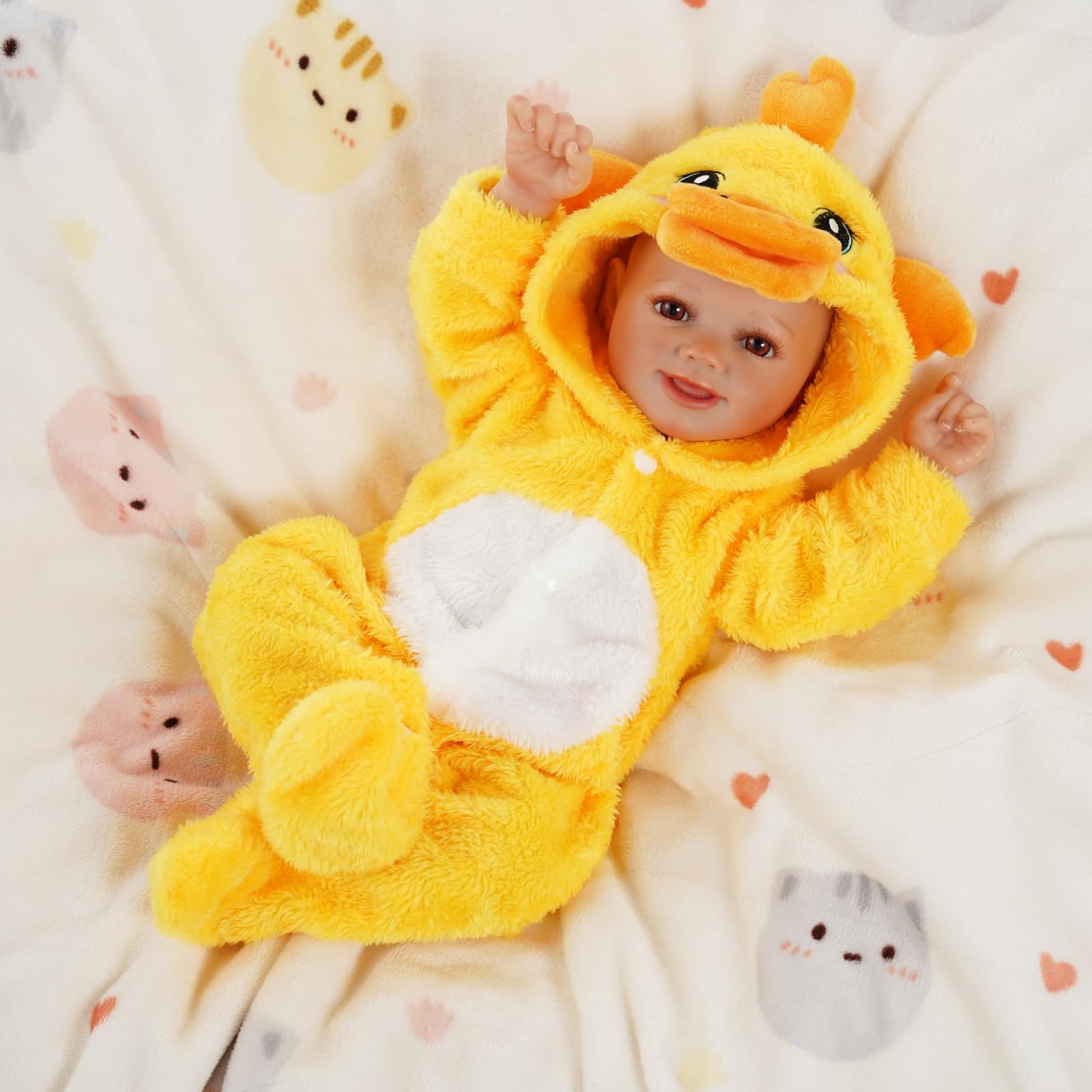 BABESIDE Yellow Duck Reborn Baby Doll Clothes for 17-20 Inch Dolls - Footed Pajamas with Hat
