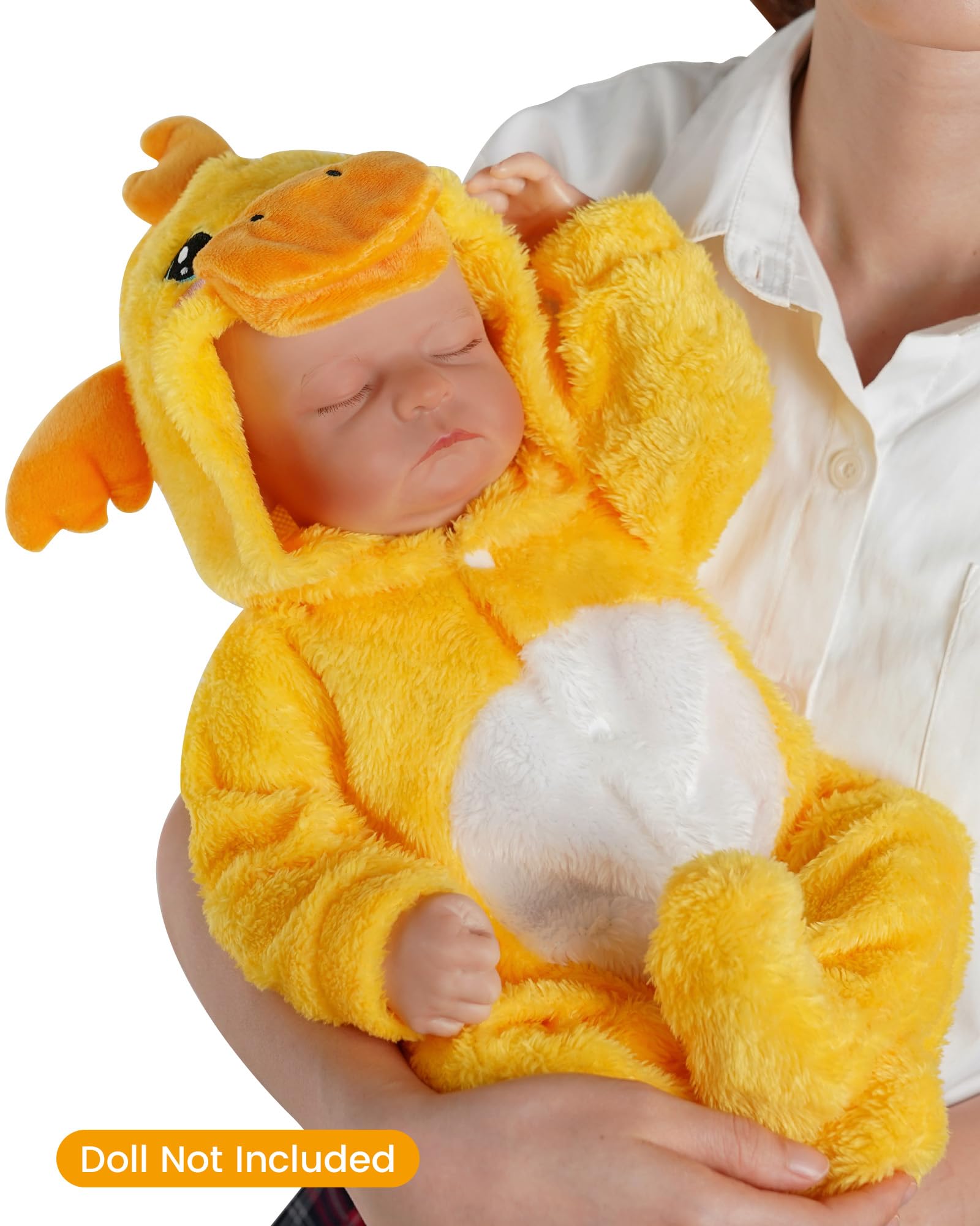 BABESIDE Yellow Duck Reborn Baby Doll Clothes for 17-20 Inch Dolls - Footed Pajamas with Hat