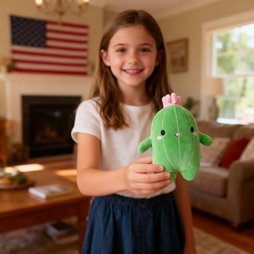BABOLI Cuddly Cactus Plush - 10 Inch Soft Stuffed Toy with Smile Face and Pink Antenna