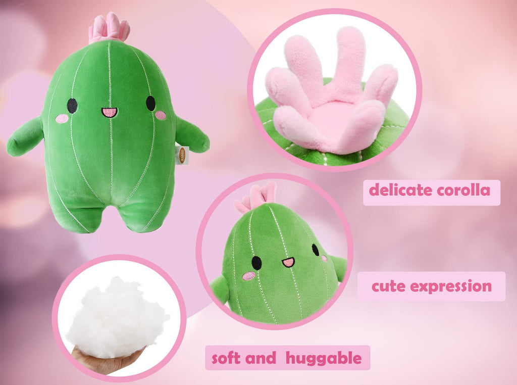 BABOLI Cuddly Cactus Plush - 10 Inch Soft Stuffed Toy with Smile Face and Pink Antenna