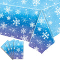 Babudeer 4-Pack Plastic Snowflake Tablecloths – 54x108 Inch Disposable Gradient Blue & Purple for Frozen Birthday, Winter Wonderland, Christmas Party Decorations