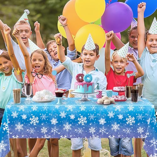 Babudeer 4-Pack Plastic Snowflake Tablecloths – 54x108 Inch Disposable Gradient Blue & Purple for Frozen Birthday, Winter Wonderland, Christmas Party Decorations