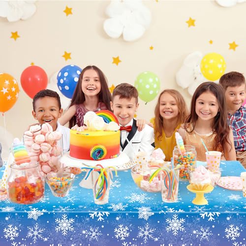 Babudeer 4-Pack Plastic Snowflake Tablecloths – 54x108 Inch Disposable Gradient Blue & Purple for Frozen Birthday, Winter Wonderland, Christmas Party Decorations