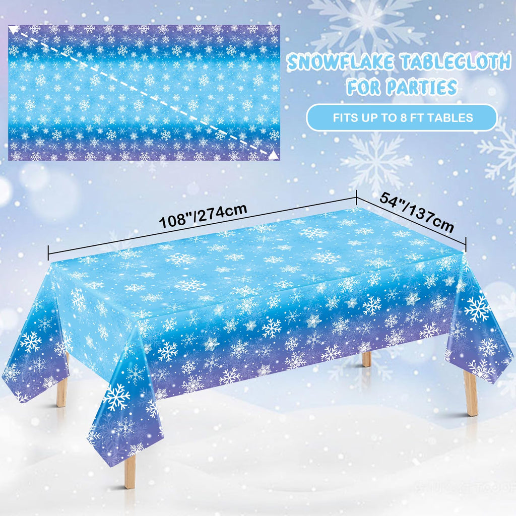 Babudeer 4-Pack Plastic Snowflake Tablecloths – 54x108 Inch Disposable Gradient Blue & Purple for Frozen Birthday, Winter Wonderland, Christmas Party Decorations