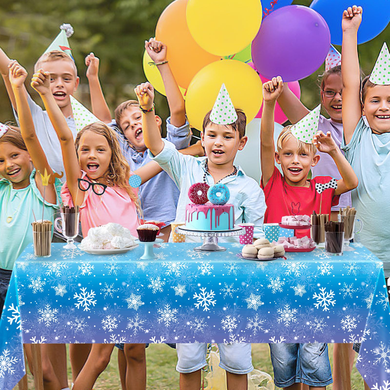 Babudeer 4-Pack Plastic Snowflake Tablecloths – 54x108 Inch Disposable Gradient Blue & Purple for Frozen Birthday, Winter Wonderland, Christmas Party Decorations