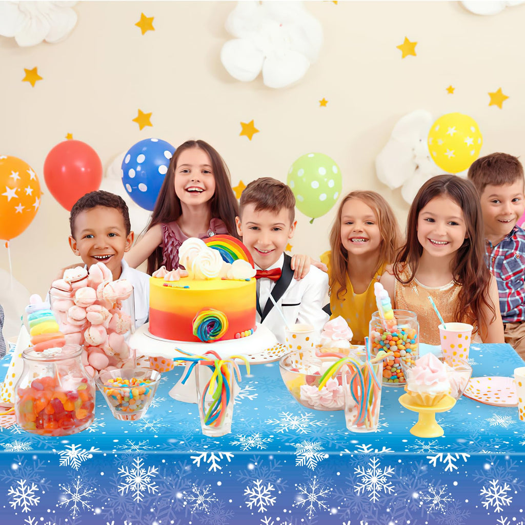 Babudeer 4-Pack Plastic Snowflake Tablecloths – 54x108 Inch Disposable Gradient Blue & Purple for Frozen Birthday, Winter Wonderland, Christmas Party Decorations
