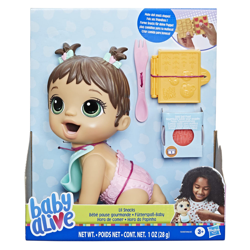 Baby Alive Lil Snacks Doll – 8-Inch Interactive Doll with Snack Mold and Diaper Flap, Ages 3+