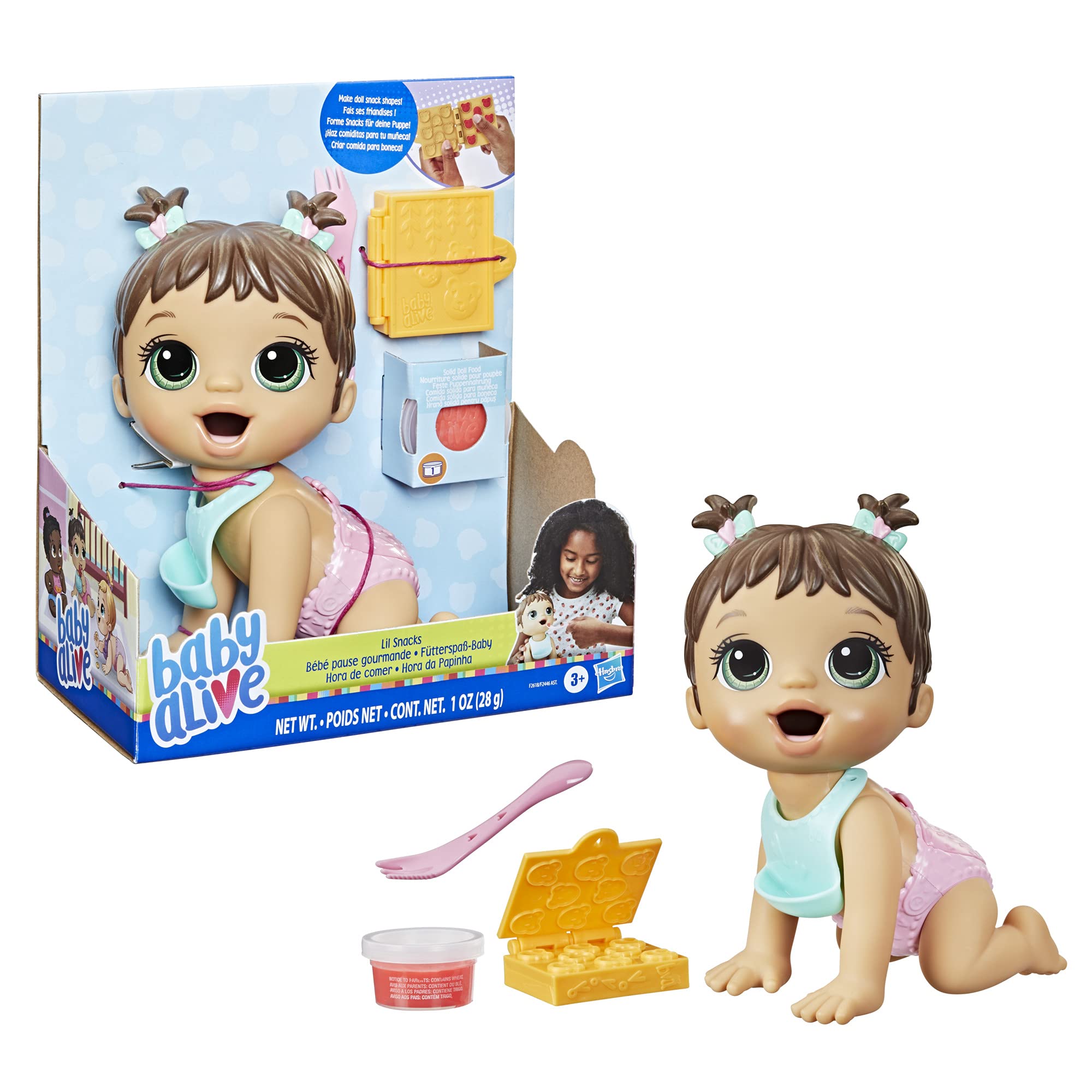Baby Alive Lil Snacks Doll – 8-Inch Interactive Doll with Snack Mold and Diaper Flap, Ages 3+