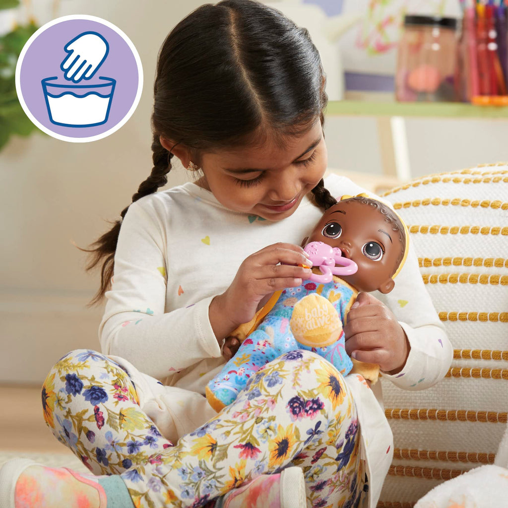 Baby Alive Soft ‘n Cute 11-Inch Doll with Black Hair, Animal Onesie & Teether – Machine Washable Toddler Toy for Ages 18+ Months