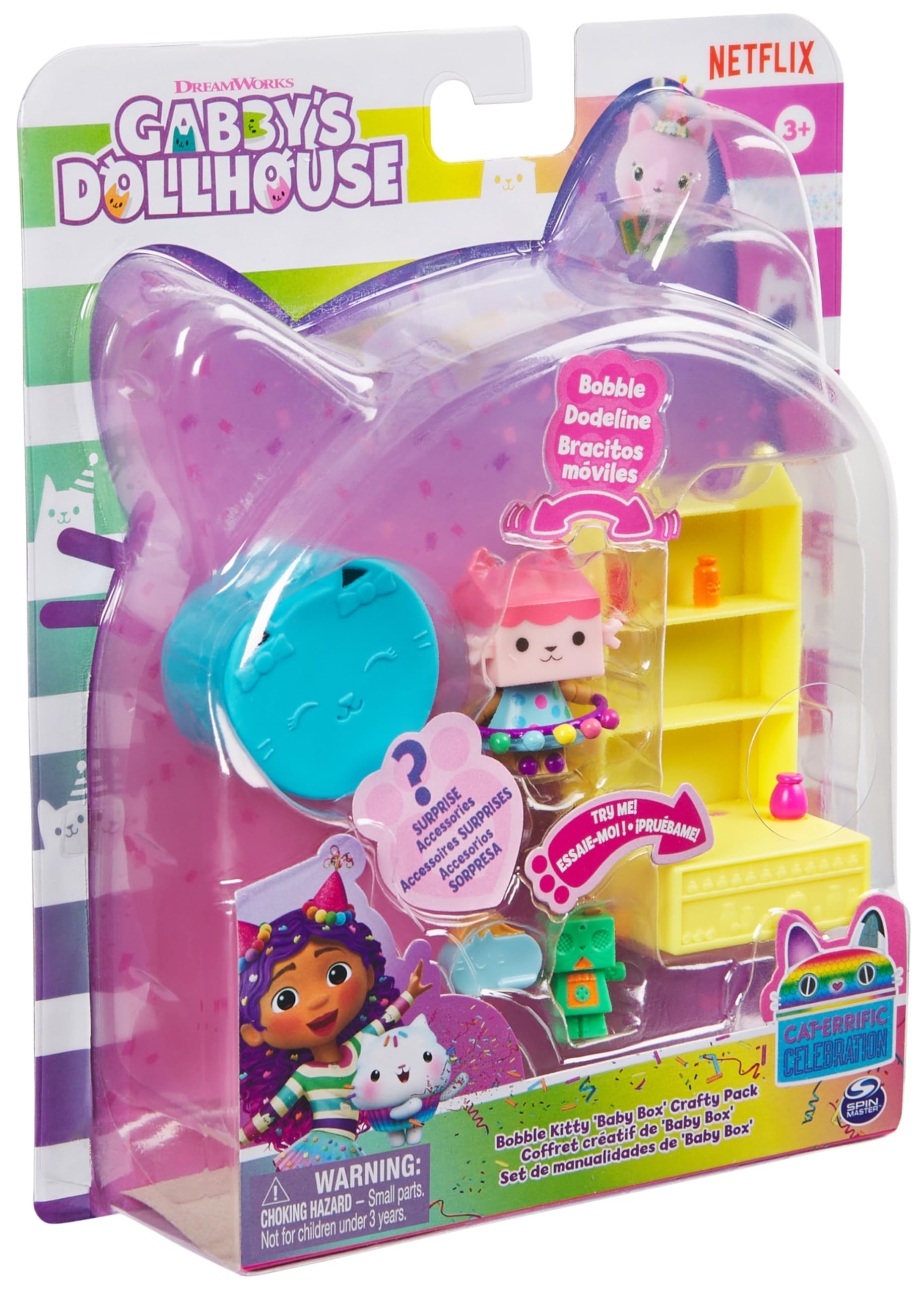 Baby Box Cat Bobble Figure with Craft Shelf & Surprise Accessories, Gabby's Dollhouse