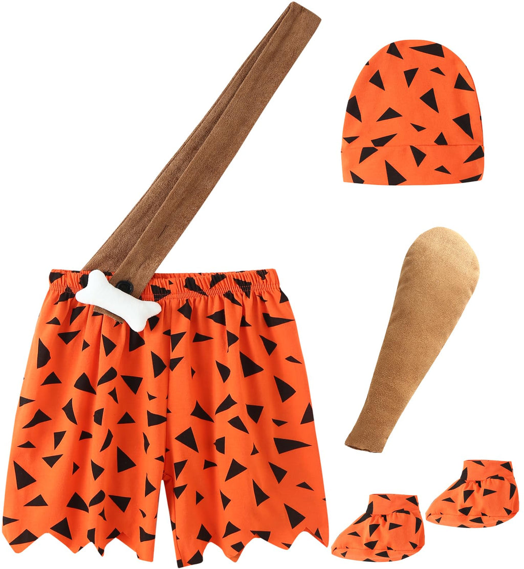 Baby Boy Caveman Halloween Costume Set - Includes Pants, Hat, Cave Bat & Socks for Toddlers