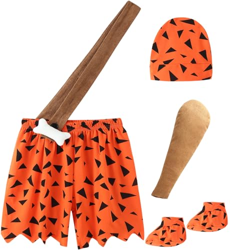 Baby Boy Caveman Halloween Costume Set - Includes Pants, Hat, Cave Bat & Socks for Toddlers